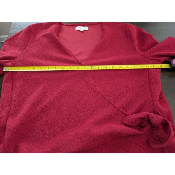 Madewell Texture & Thread Crepe Wrap Top Red Career Office Flattering Flowy XL - Picture 9 of 10